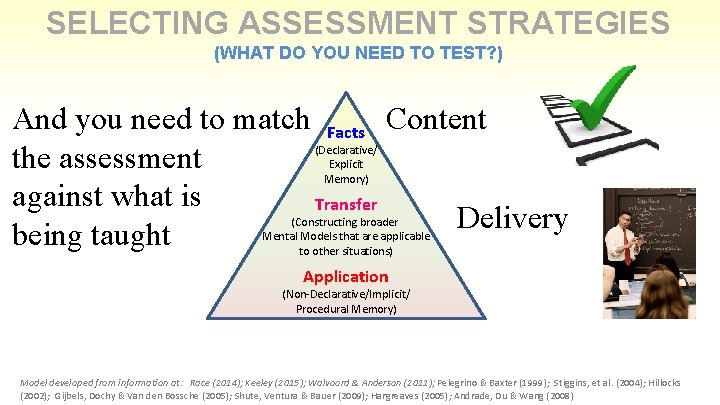 SELECTING ASSESSMENT STRATEGIES (WHAT DO YOU NEED TO TEST? ) And you need to