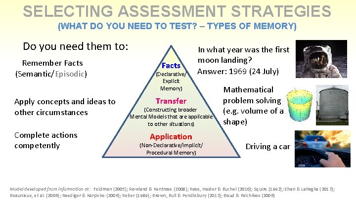 SELECTING ASSESSMENT STRATEGIES (WHAT DO YOU NEED TO TEST? – TYPES OF MEMORY) Do