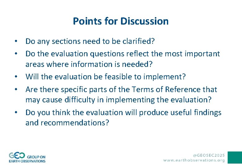 Points for Discussion • Do any sections need to be clarified? • Do the