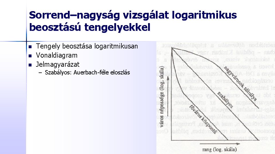 Sorrend–nagyság vizsgálat logaritmikus beosztású tengelyekkel n n n Tengely beosztása logaritmikusan Vonaldiagram Jelmagyarázat –