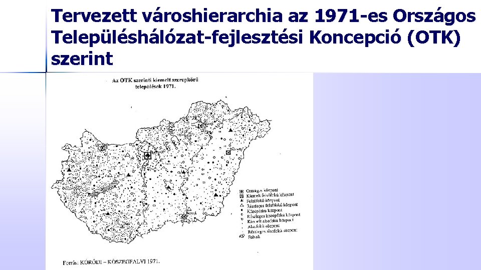 Tervezett városhierarchia az 1971 -es Országos Településhálózat-fejlesztési Koncepció (OTK) szerint 