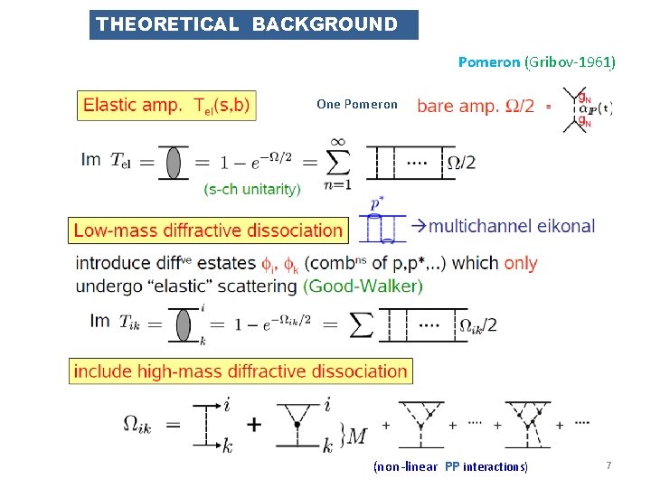 THEORETICAL BACKGROUND Pomeron (Gribov-1961) One Pomeron (non-linear PP interactions) 7 