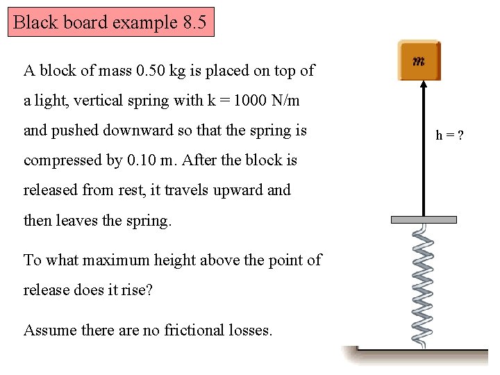 Black board example 8. 5 A block of mass 0. 50 kg is placed