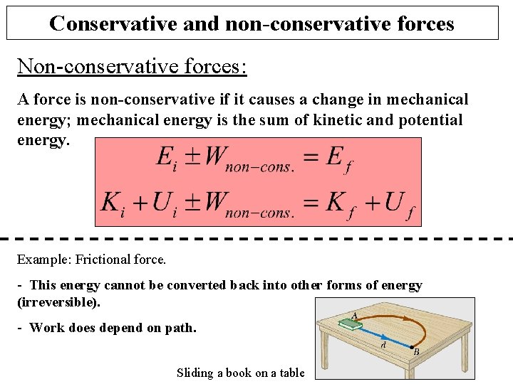 Conservative and non-conservative forces Non-conservative forces: A force is non-conservative if it causes a