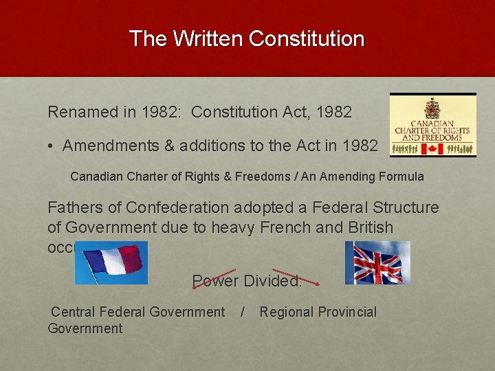 The Written Constitution Renamed in 1982: Constitution Act, 1982 • Amendments & additions to