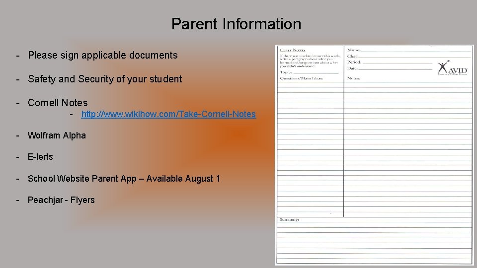 Parent Information - Please sign applicable documents - Safety and Security of your student
