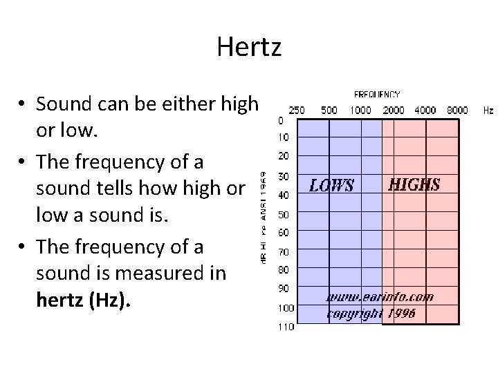 Hertz • Sound can be either high or low. • The frequency of a