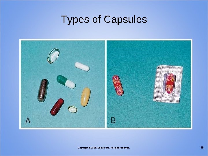 Types of Capsules Copyright © 2016, Elsevier Inc. All rights reserved. 18 