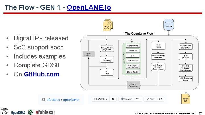 The PDK The Flow - GEN 1 - Open. LANE. io • • • The PDK The Flow - GEN 1 - Open. LANE. io • • •