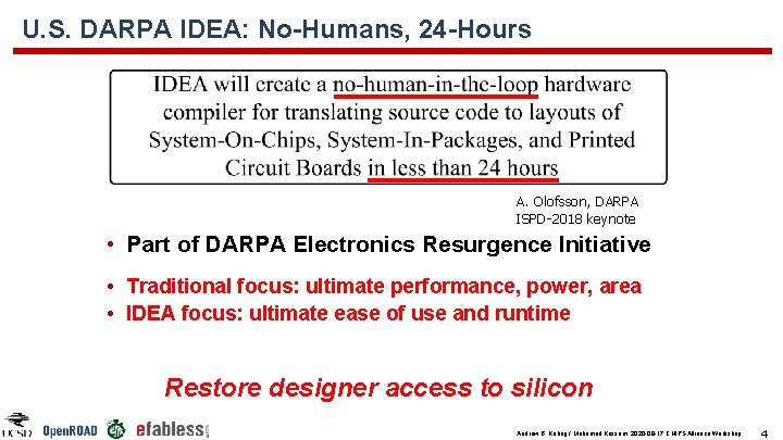 U. S. DARPA IDEA: No-Humans, 24 -Hours A. Olofsson, DARPA ISPD-2018 keynote • Part U. S. DARPA IDEA: No-Humans, 24 -Hours A. Olofsson, DARPA ISPD-2018 keynote • Part
