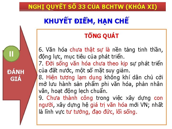 NGHỊ QUYẾT SỐ 33 CỦA BCHTW (KHÓA XI) KHUYẾT ĐIỂM, HẠN CHẾ TỔNG QUÁT