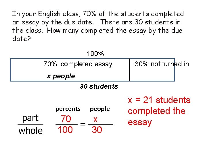 In your English class, 70% of the students completed an essay by the due