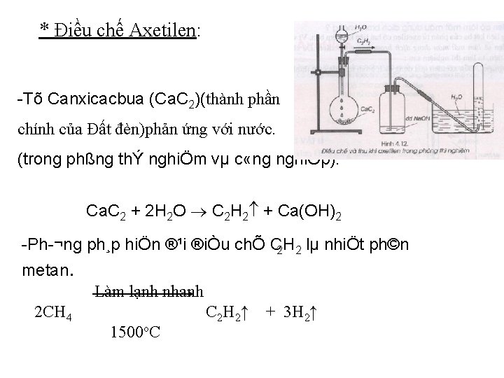 * Điều chế Axetilen: Tõ Canxicacbua (Ca. C 2)(thành phần chính của Đất đèn)phản