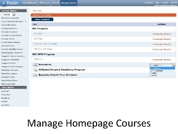 Manage Homepage Courses 