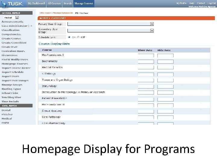 Homepage Display for Programs 