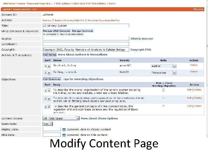 Modify Content Page 