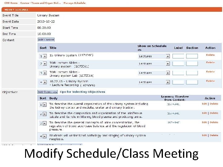 Modify Schedule/Class Meeting 