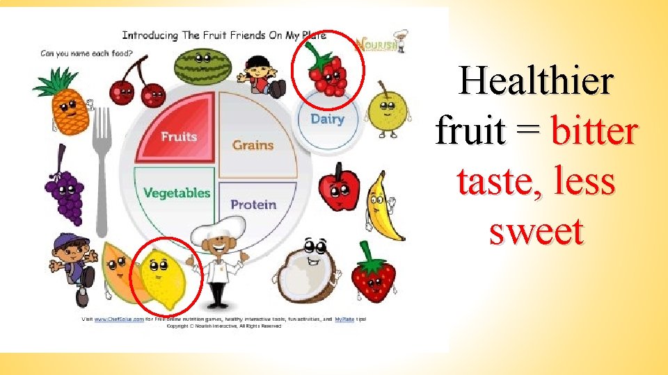 Healthier fruit = bitter taste, less sweet 