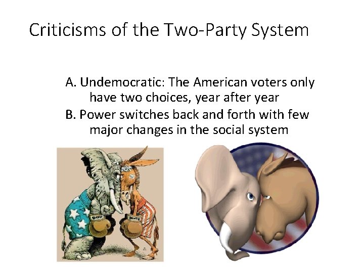 Criticisms of the Two-Party System A. Undemocratic: The American voters only have two choices, Criticisms of the Two-Party System A. Undemocratic: The American voters only have two choices,