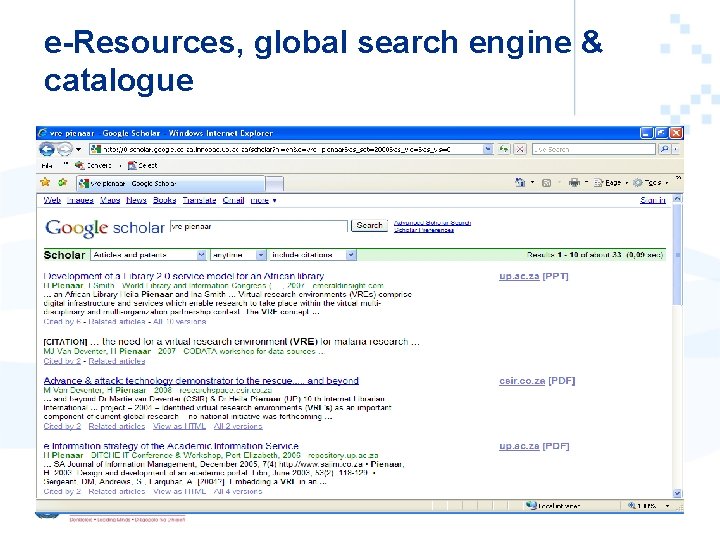 e-Resources, global search engine & catalogue 