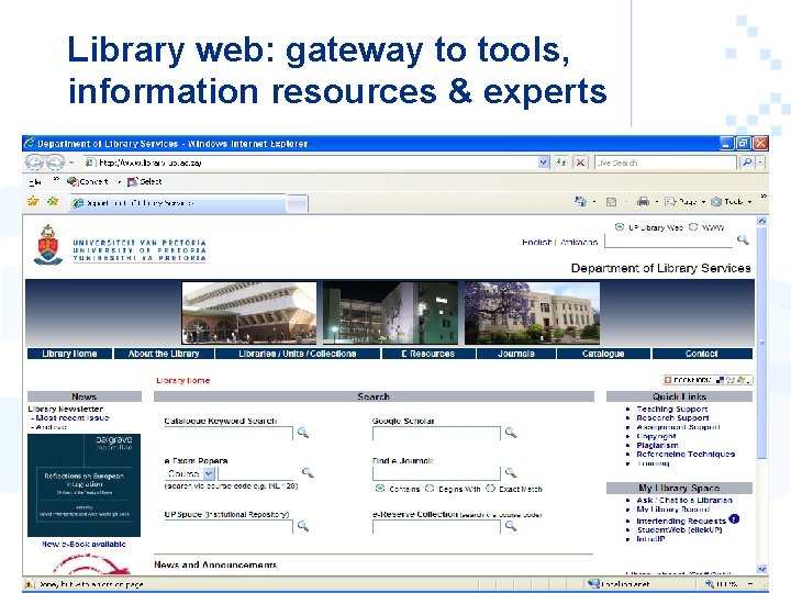 Library web: gateway to tools, information resources & experts 