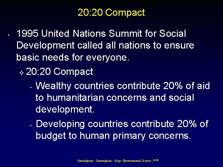 20: 20 Compact • 1995 United Nations Summit for Social Development called all nations