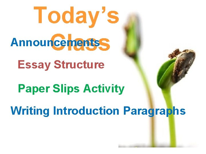 Today’s Announcements Class Essay Structure Paper Slips Activity Writing Introduction Paragraphs 