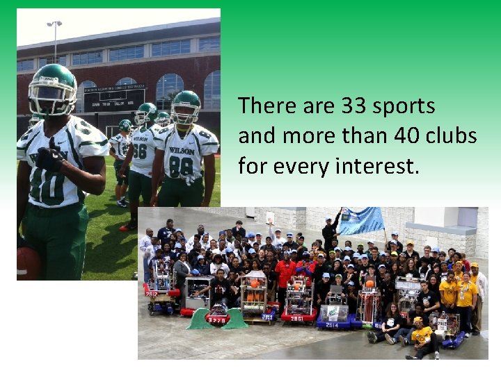 There are 33 sports and more than 40 clubs for every interest. 