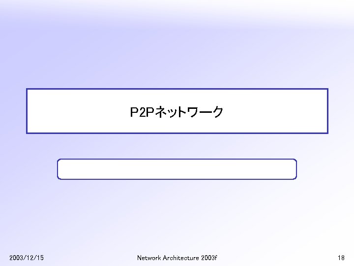P 2 Pネットワーク 2003/12/15 Network Architecture 2003 f 18 