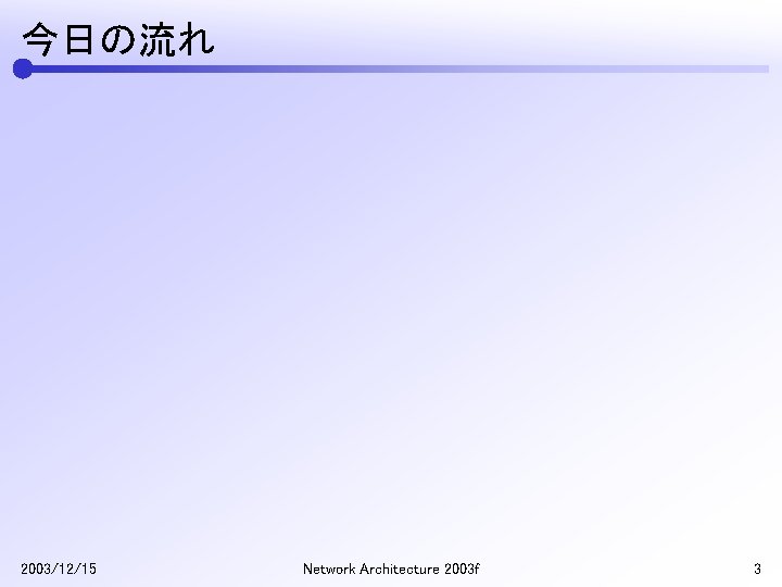 今日の流れ 2003/12/15 Network Architecture 2003 f 3 
