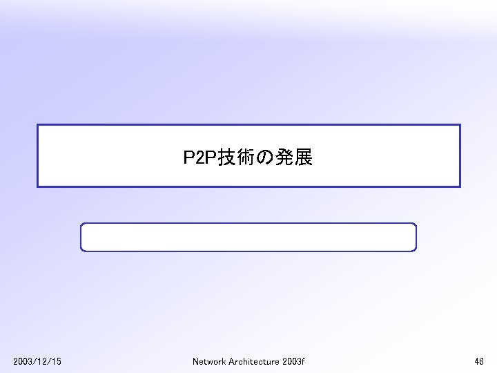 P 2 P技術の発展 2003/12/15 Network Architecture 2003 f 46 