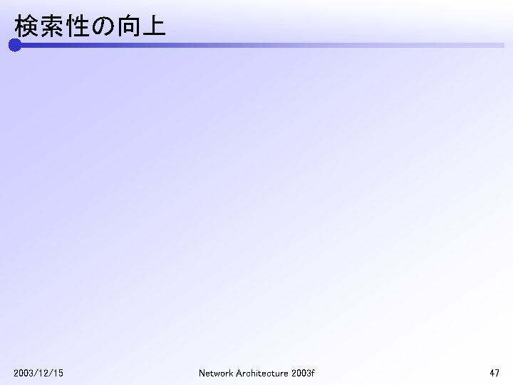 検索性の向上 2003/12/15 Network Architecture 2003 f 47 