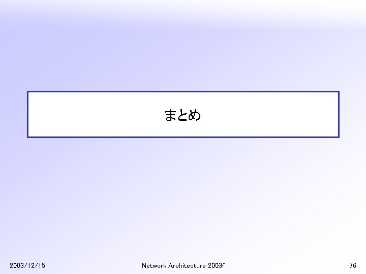 まとめ 2003/12/15 Network Architecture 2003 f 76 