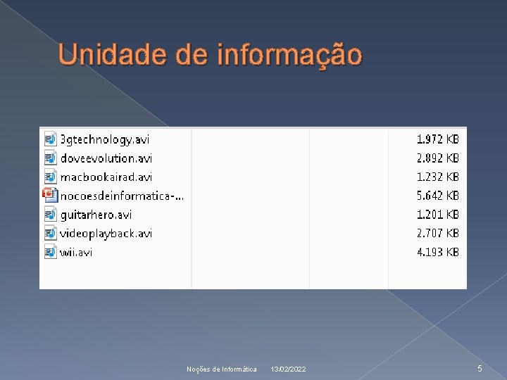 Unidade de informação Noções de Informática 13/02/2022 5 