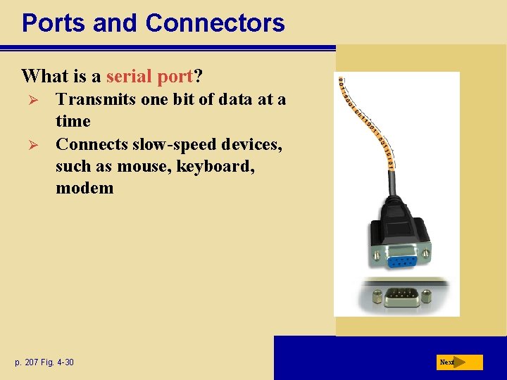 Ports and Connectors What is a serial port? Ø Ø Transmits one bit of