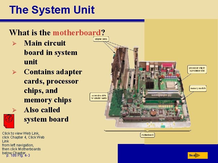 The System Unit What is the motherboard? Ø Ø Ø Main circuit board in