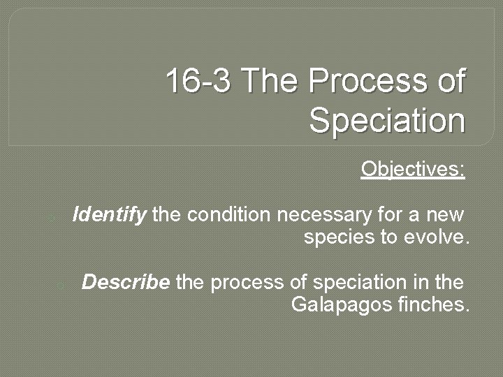 16 3 The Process of Speciation Objectives Identify