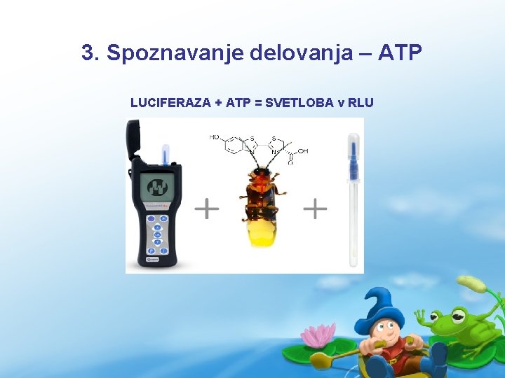 3. Spoznavanje delovanja – ATP LUCIFERAZA + ATP = SVETLOBA v RLU 