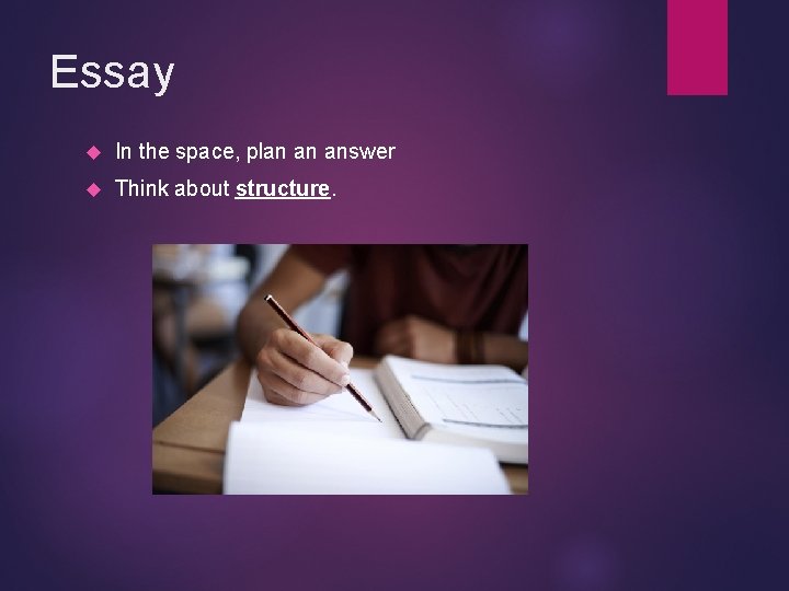 Essay In the space, plan an answer Think about structure. 