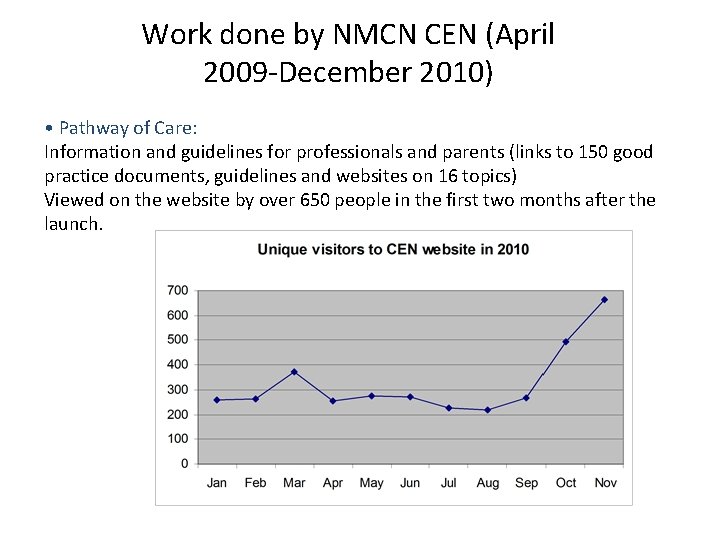 Work done by NMCN CEN (April 2009 -December 2010) • Pathway of Care: Information