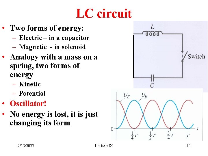 LC circuit • Two forms of energy: – Electric – in a capacitor –