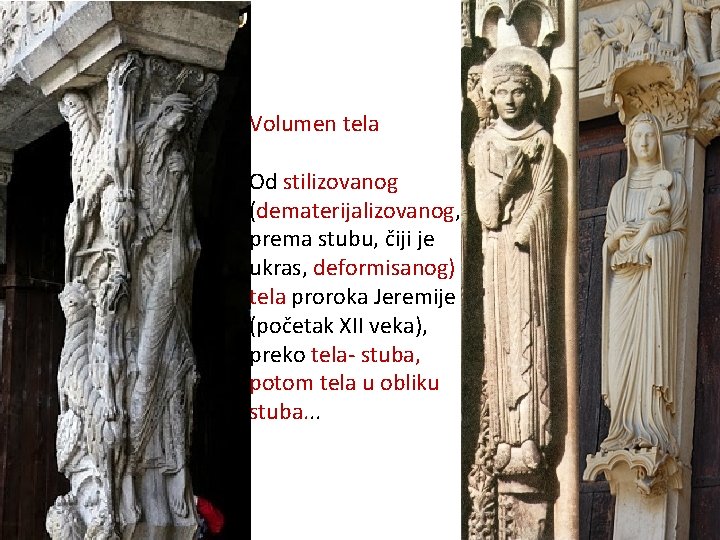 Volumen tela Od stilizovanog (dematerijalizovanog, prema stubu, čiji je ukras, deformisanog) tela proroka Jeremije