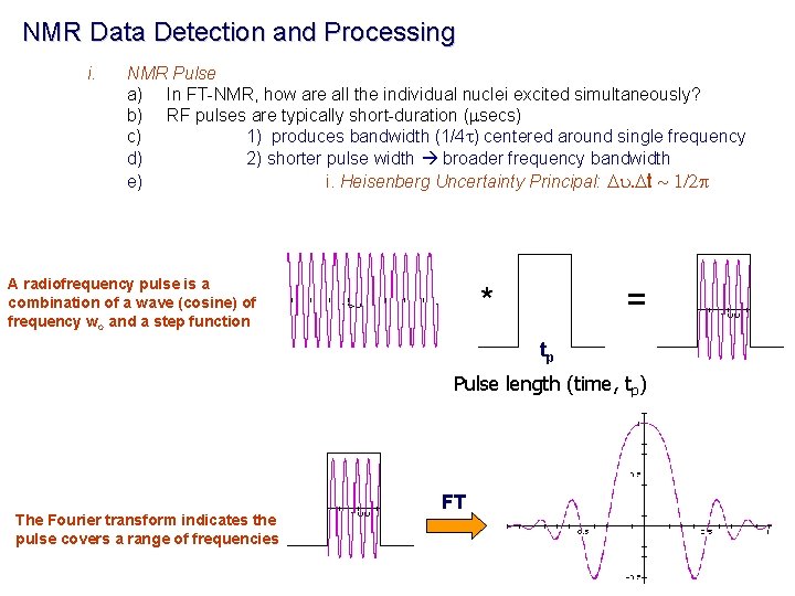 NMR Data Detection and Processing i. NMR Pulse a) In FT-NMR, how are all