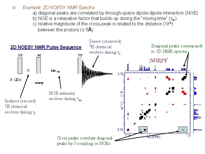 iii. Example: 2 D NOESY NMR Spectra a) diagonal peaks are correlated by through-space