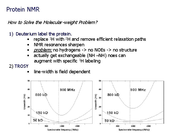 Protein NMR How to Solve the Molecular-weight Problem? 1) Deuterium label the protein. •