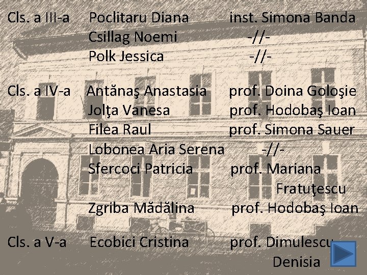 Cls. a III-a Poclitaru Diana Csillag Noemi Polk Jessica inst. Simona Banda -//-//- Cls.