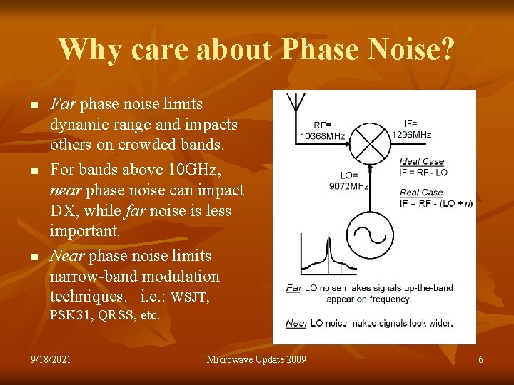 Why care about Phase Noise? n n n Far phase noise limits dynamic range