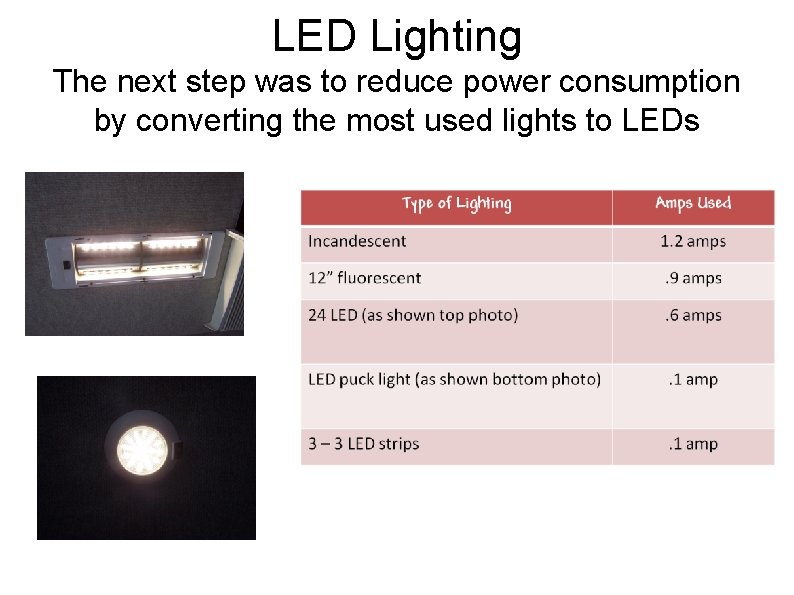 LED Lighting The next step was to reduce power consumption by converting the most