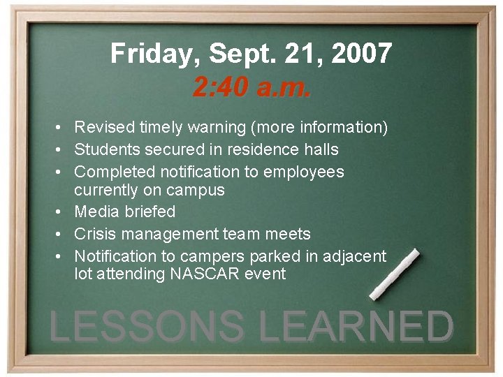 Friday, Sept. 21, 2007 2: 40 a. m. • Revised timely warning (more information)