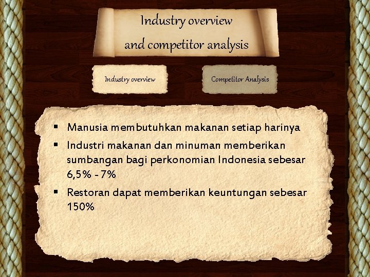 Industry overview and competitor analysis Industry overview Competitor Analysis § Manusia membutuhkan makanan setiap